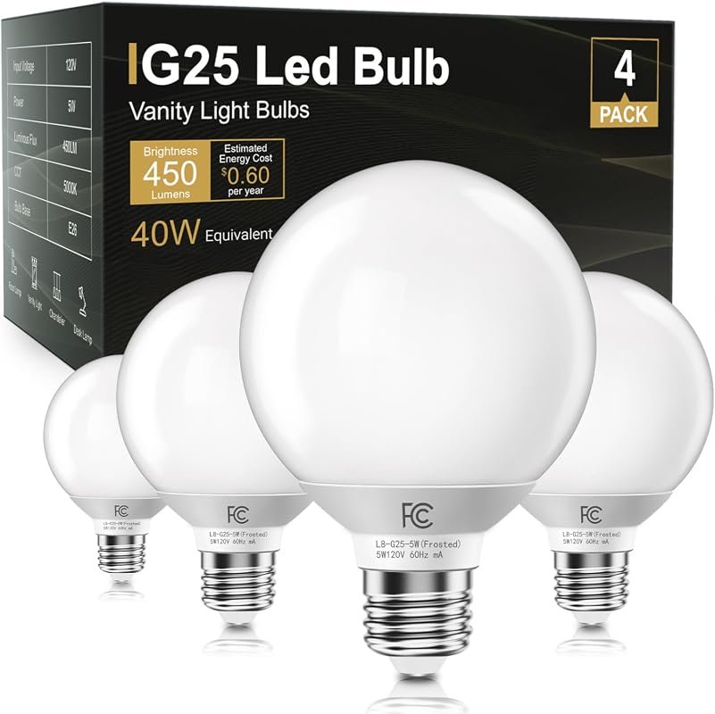 TJOY G25 LED Vanity Globe Bulbs, 5000K Daylight White, 40W Equivalent,
