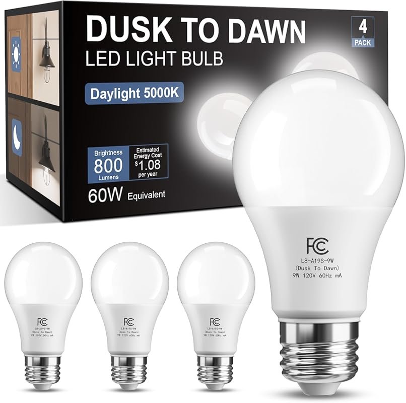 TJOY Dusk to Dawn Outdoor Sensor A19 LED Bulbs, 60W Equivalent, 5000K,