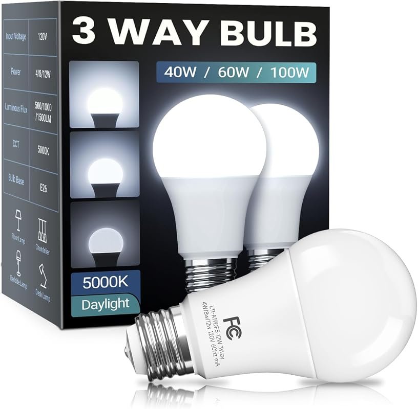 TJOY 3-Way LED Light Bulbs, 40/60/100W Equivalent, Daylight White 5000