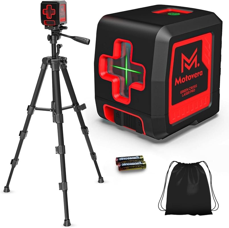 Motovera 100ft Self-Leveling Green Laser Level with Tripod, 4 Brightne