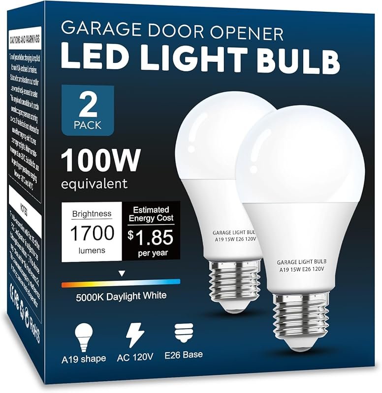 2-Pack 15W Equivalent Garage Door Opener LED Bulbs, 5000K Daylight Whi