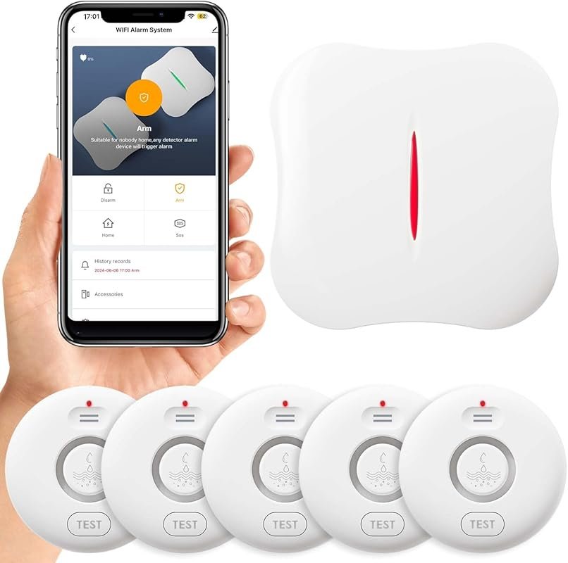 WiFi Water Leak Detectors 5 Pack, 120dB Adjustable Alarm, App Alerts, 