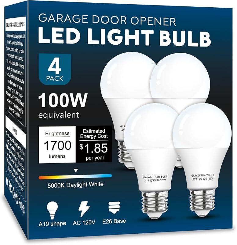 4-Pack 15W Equivalent Garage Door Opener LED Bulbs, 5000K Daylight Whi