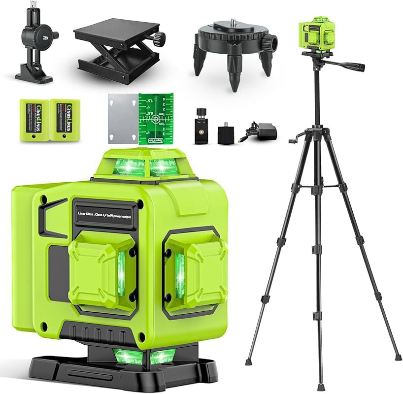 CinusLinus 4D 360° Self-Leveling Laser Level with Tripod, Green Cross