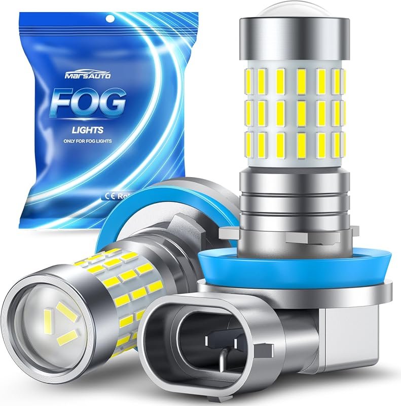Marsauto H11/H8 LED Fog Light Bulbs, 10000LM, 6000K White, 48 Chips, 3