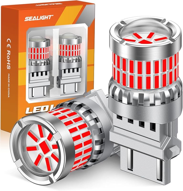 SEALIGHT 3157 Red LED Brake Light Bulbs, 700% Brighter Projector Lens 