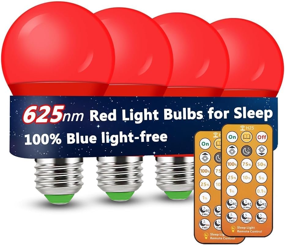 Red Light Bulbs for Sleep with Remote Control, E26 A19 9W Blue Light B