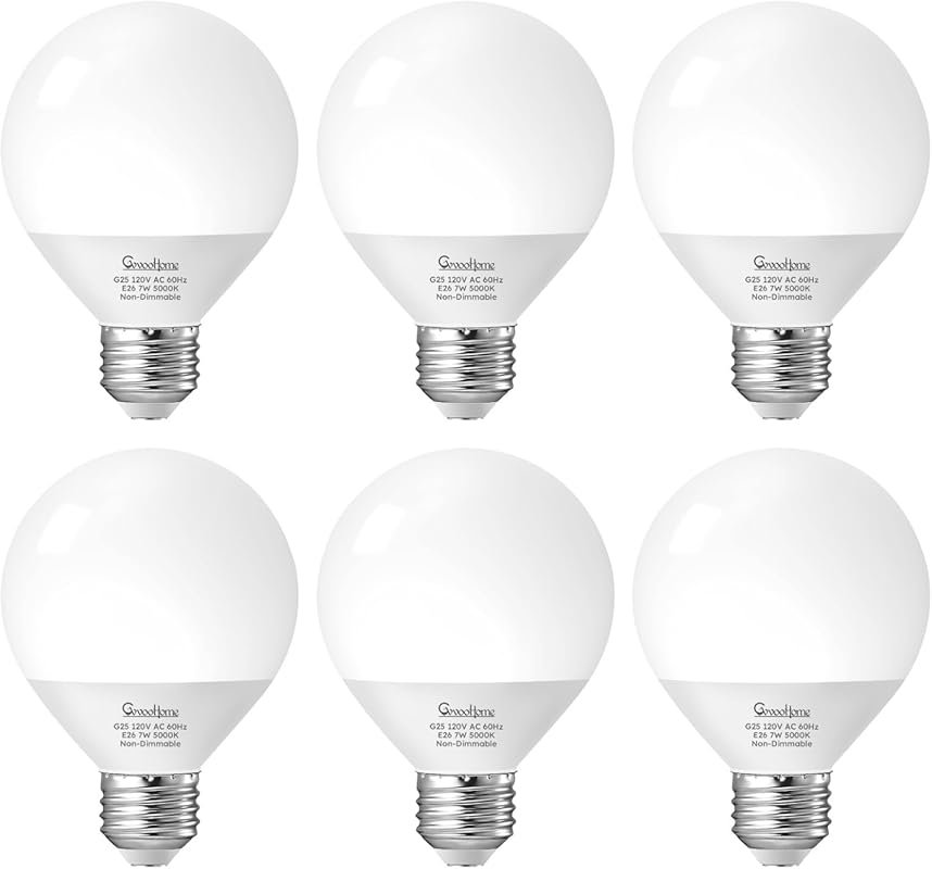 GvvooHome G25 LED Vanity Bulbs, 5000K Daylight, 60W Equivalent, 800LM,