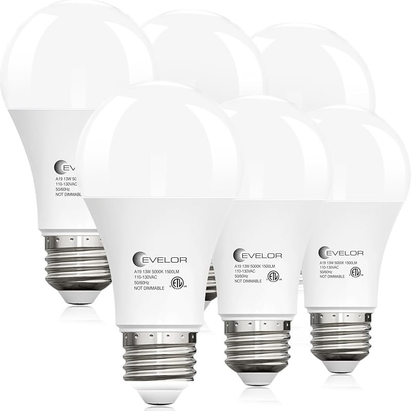 evelor A19 LED Light Bulbs, 100W Equivalent, 5000K Daylight, E26 Base,