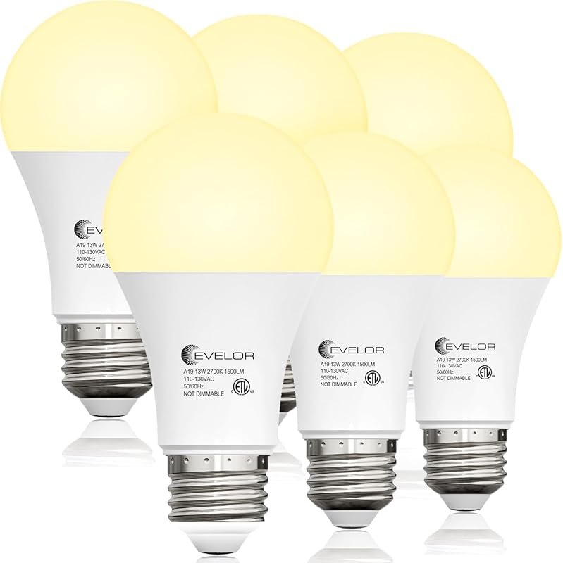 evelor A19 LED 6-Pack, 100W Equivalent Soft Warm White Bulbs, 2700K 15