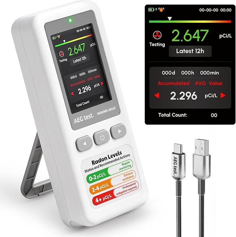 HOUND-1011S Portable Radon Detector for Home, High-Accuracy Sensor, Au