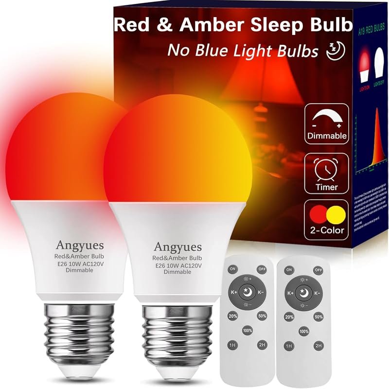 Red and Amber Sleep Bulb with Remote, 660nm Red or 1800K Amber, Timer,