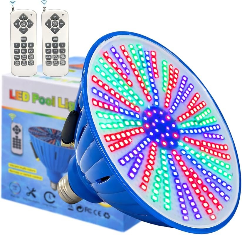 2026 Upgraded 12V 60W RGB LED Pool Light Bulb, Remote and Wall Switch,