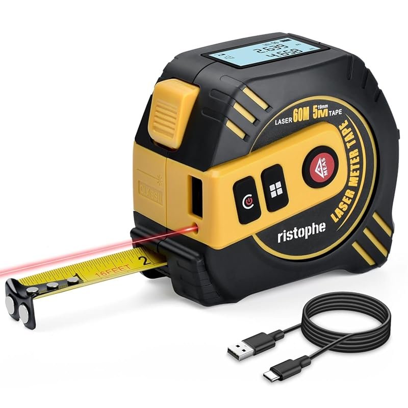 2-in-1 Rechargeable Laser Tape Measure, 197Ft Digital Measuring Tool w