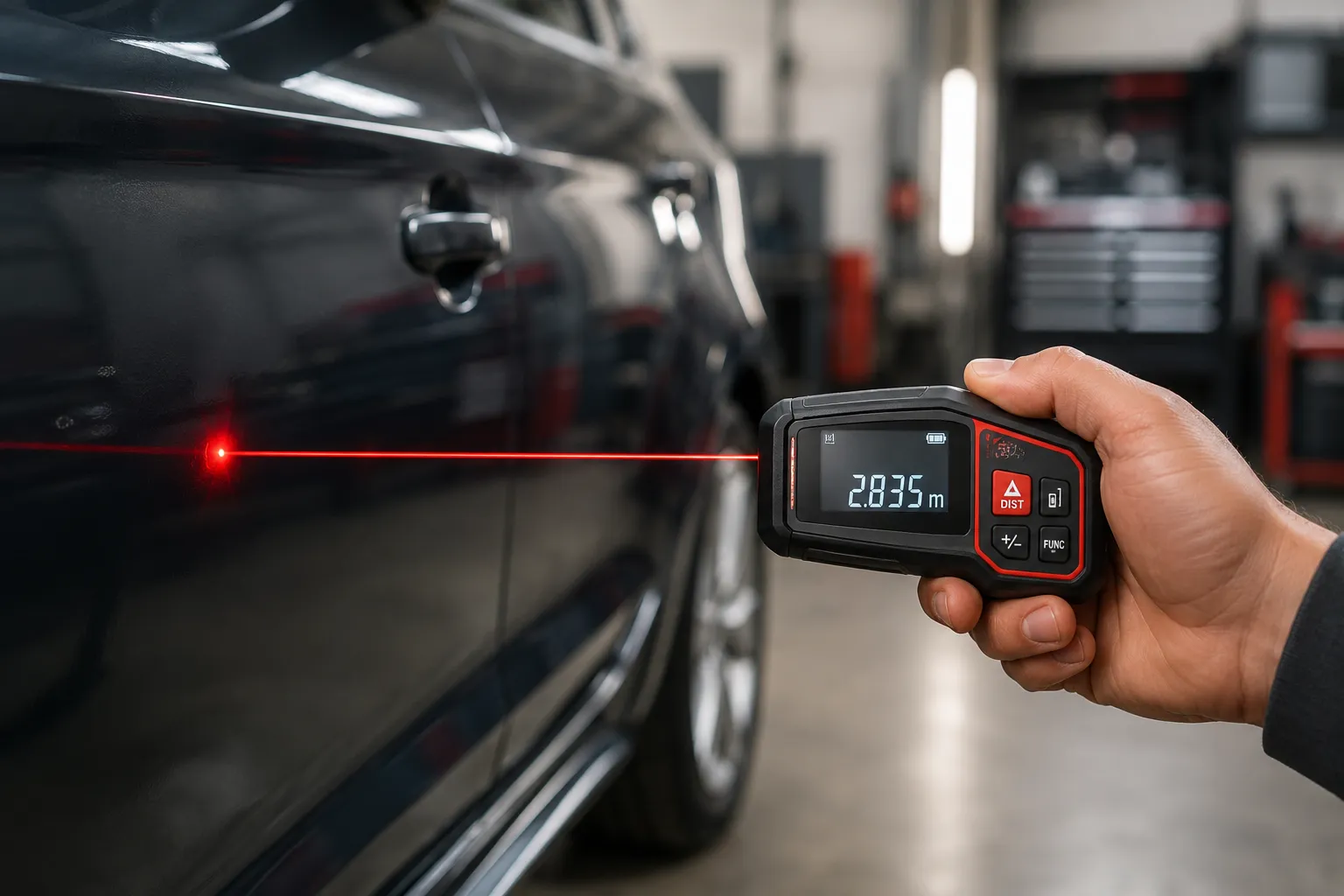 Laser Distance Meter Measuring Car Panel