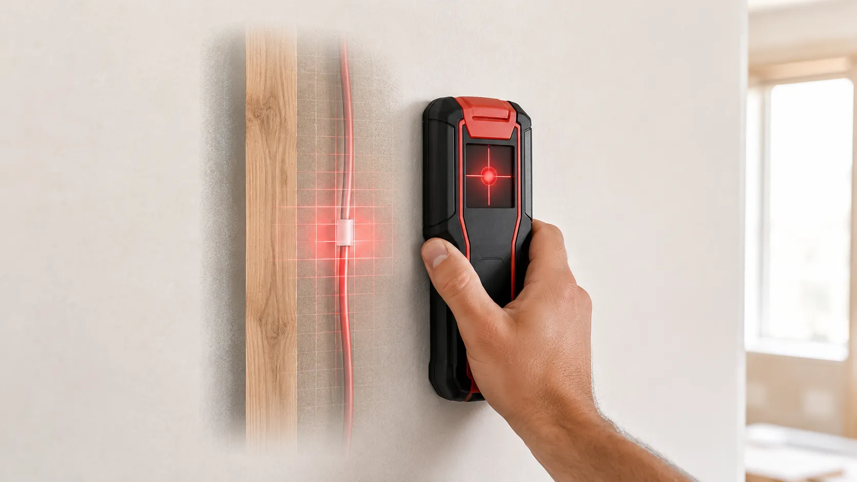Stud Finder Reveals a Hidden Electrical Wire
