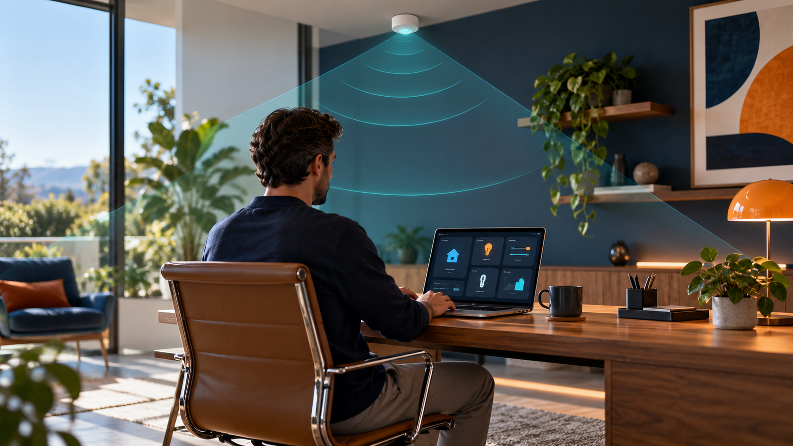 Home Assistant mmWave presence sensor detecting a seated person in a home office