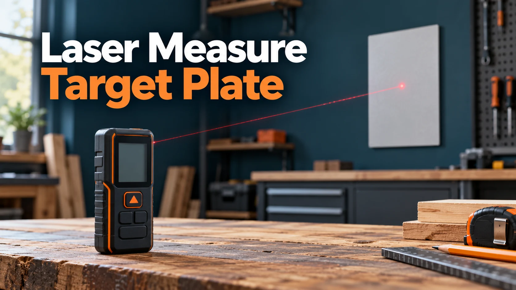 Laser Measure Target Plate guide with an illustrative distance meter and target