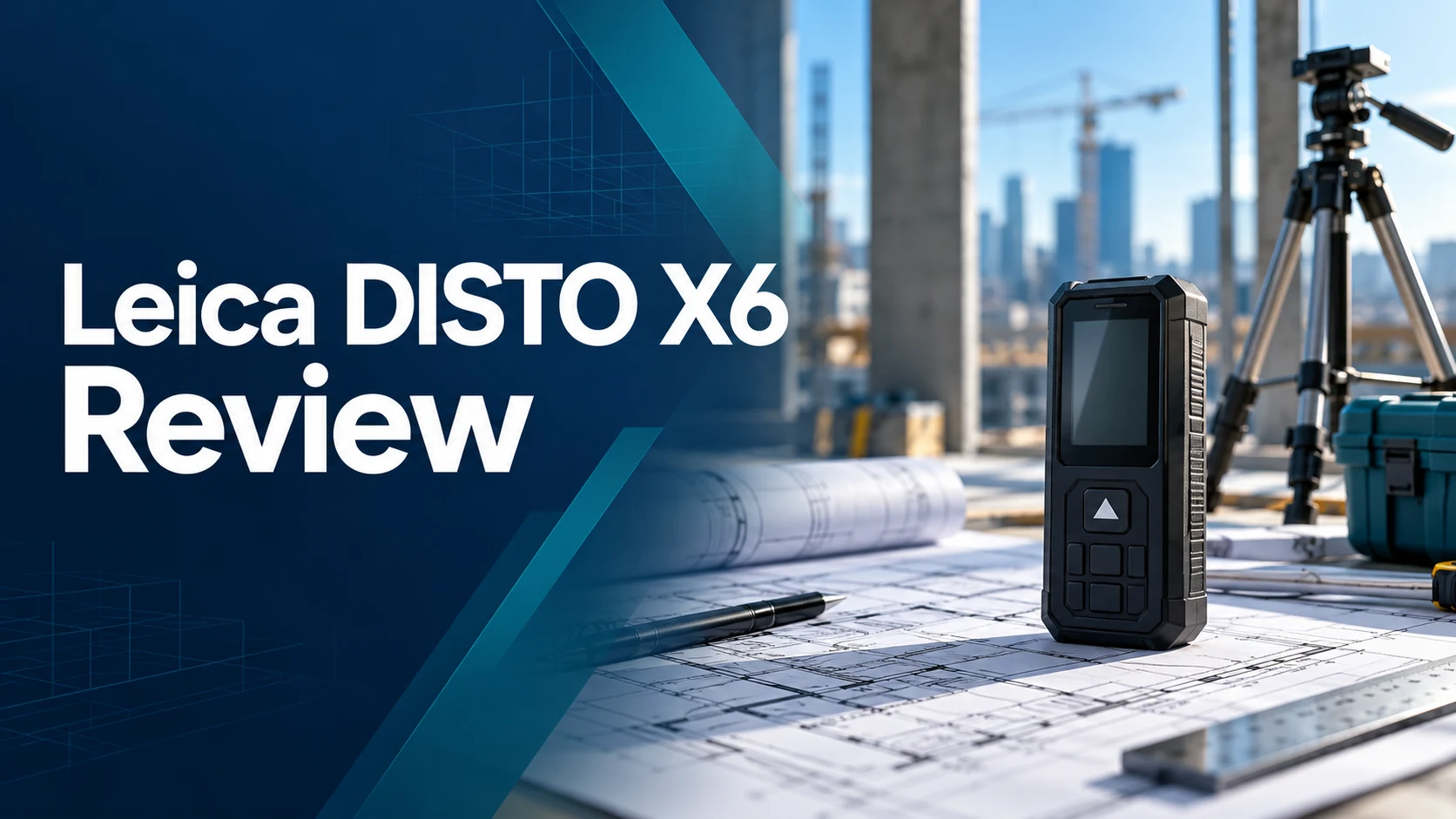 Leica DISTO X6 review cover featuring a conceptual generic laser measuring device